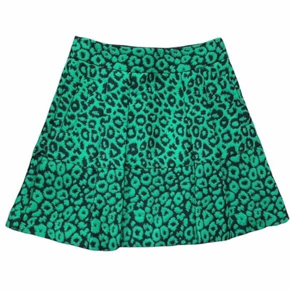 Banana Republic Skirt Womens 0 Petite High Waisted Green Leopard Jacquard Print - Picture 1 of 7